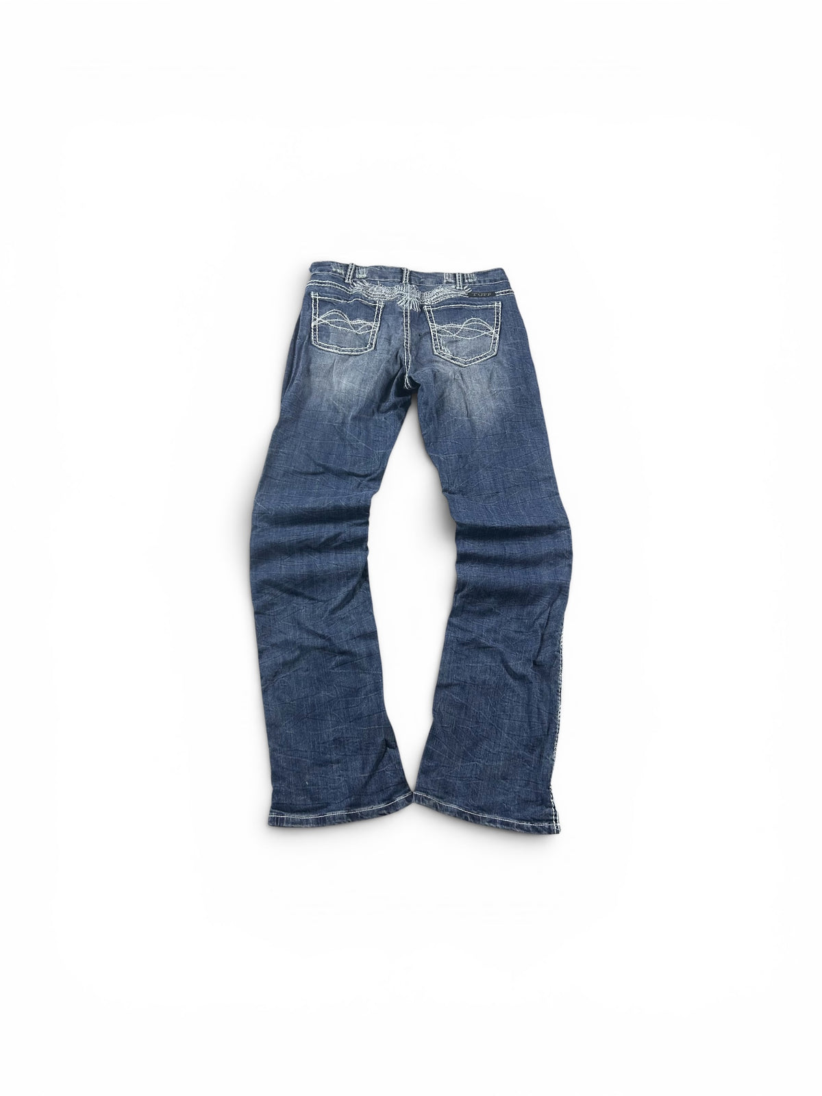 Y2K Bootcut Jeans Darkblue Big Eagle Print Woman