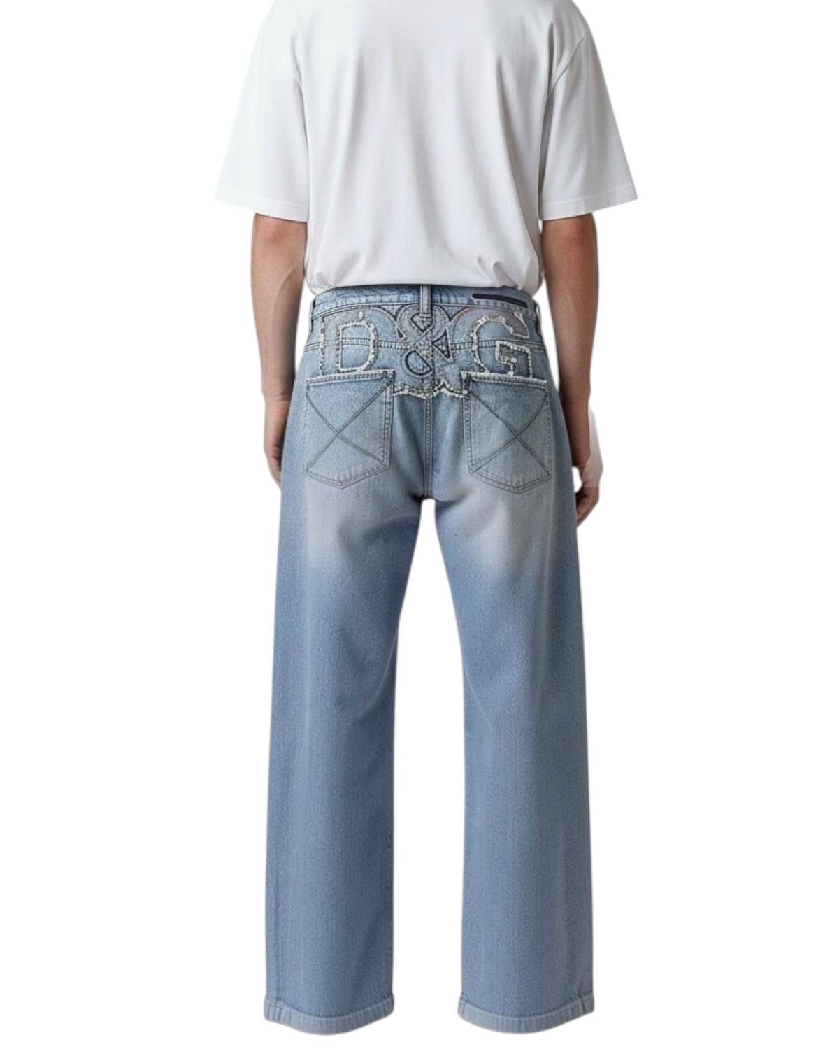 D&G Big Print Herren Jeans Washed Blue